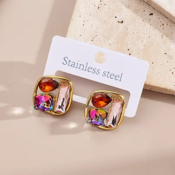 Wholesale PVD Coated Real Gold Plated 18K Gold Square 304 Stainless Steel Casual Elegant Waterproof Non Tarnish Earrings