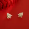 Wholesale 1 Pair Christmas Fashion Christmas Tree Snowflake Plating Inlay Copper Zircon Ear Studs