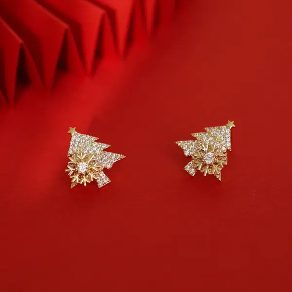 Wholesale 1 Pair Christmas Fashion Christmas Tree Snowflake Plating Inlay Copper Zircon Ear Studs