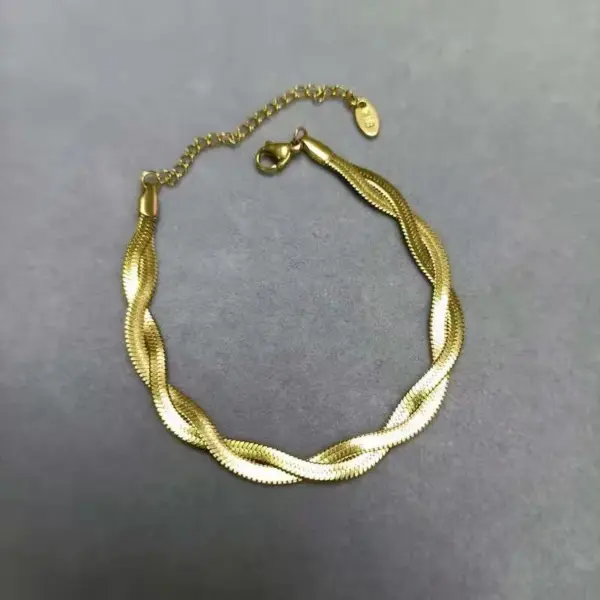 PVD Coated Real Gold Plated 18K Gold Solid Color 304 Stainless Steel Retro Waterproof Non Tarnish Bracelets Necklace