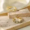 Wholesale Jewelry Vintage Style Rectangle Copper Zircon PVD Coated Plating Open Ring