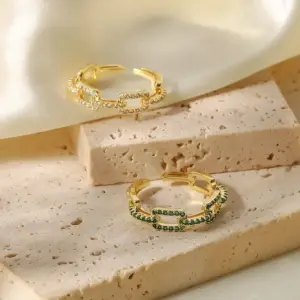 Wholesale Jewelry Vintage Style Rectangle Copper Zircon PVD Coated Plating Open Ring