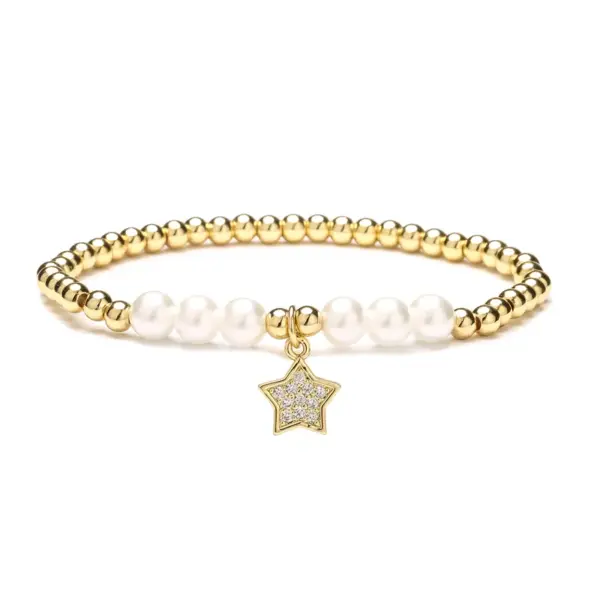 Wholesale 1 Piece Artistic Star Moon Eye Copper Pearl Inlay Zircon Bracelets