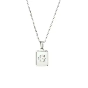 Fritillary Letter Square Pendant Necklace-Ea544901s Steel Color-Letter G