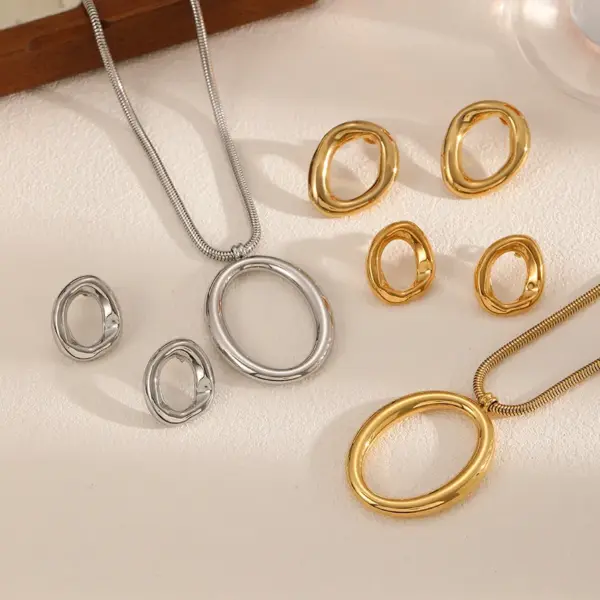 Wholesale PVD Coated Real Gold Plated 18K Geometric 304 Stainless Steel Simple Style Classic Waterproof Non Tarnish Earrings Necklace