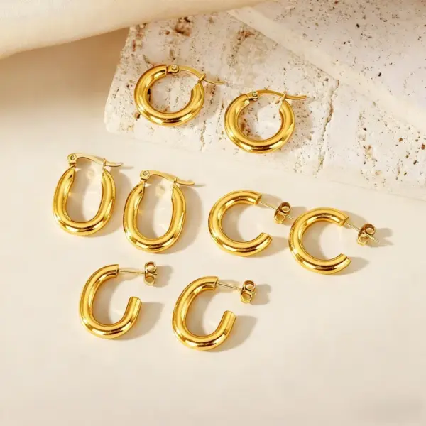 Wholesale Titanium Steel Geometric Earrings For Women Non-Fading Autumn Winter Jewelry Golden Color Stainless Steel Post Back