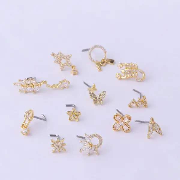316L Stainless Steel Copper Nose Rings & Studs Geometric Waterproof Non Tarnish Surgical Steel Ear Cartilage Rings & Studs Nose Pin Women'S