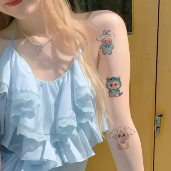 Wholesale Labubu Tattoo Stickers Labubu Dopamine Macaron Color Girly Heart Christmas Waterproof Long-Lasting Tattoo Stickers