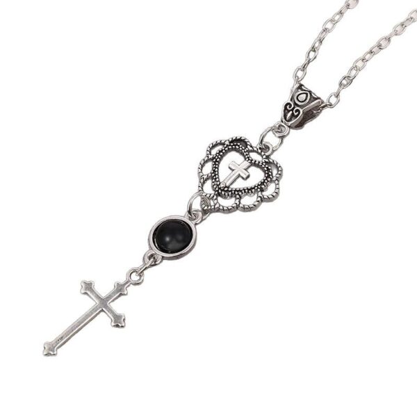 Wholesale Cross-border new cross necklace pendant, agate, black, stone, heart-shaped, factory