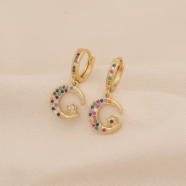 Wholesale Ion Plating (IP) Real Gold Plated Rainbow Moon Cherry 304 Stainless Steel Retro Classic Style Waterproof Non Tarnish Charm Sleeper Hoop Earrings Drop