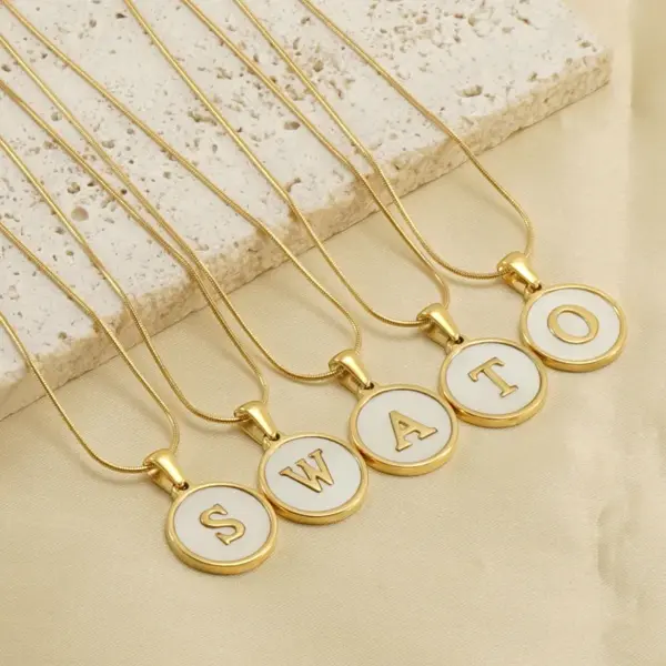 Wholesale Fashion Letter Stainless Steel Titanium Steel Plating Inlay Shell Pendant Necklace 1 Piece