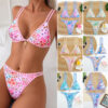 Wholesale 2025 New Bikini European and American Cross-Border Split Swimsuit Lace-Up Fashion Printed Women's Swimsuit Beach Two-Piece Set