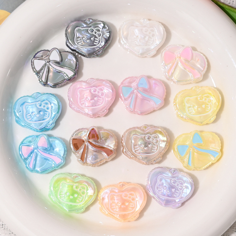 Wholesale Uv Plated Heart Beads Bow Printed Loose Beads DIY OLY Exclusive