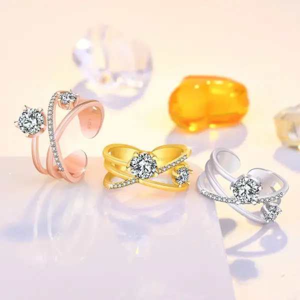 Wholesale Simple Style Solid Color Copper Plating Inlay Artificial Diamond Rings 1 Piece