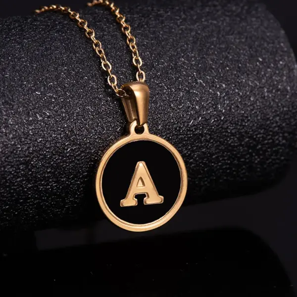 Wholesale Jewelry Fashion Round Letter 304 Stainless Steel Shell 18K Gold Plated Gold Plated Stainless Steel Necklaces