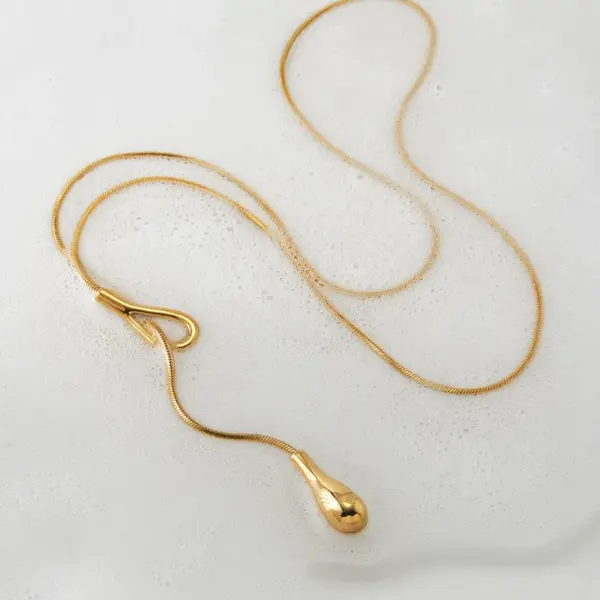 PVD Coated Real Gold Plated 16K White Plating Water Droplets 304 Stainless Steel Simple Style Waterproof Non Tarnish Pendant Necklace