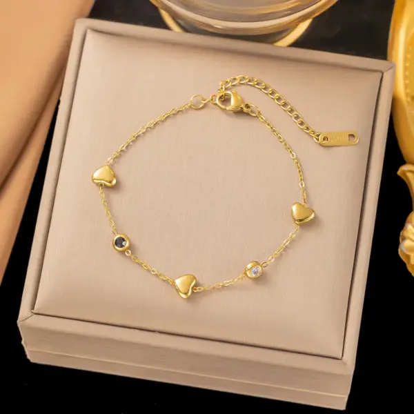 Real Gold Plated 304 Stainless Steel PVD Coated Shell Zircon Heart Shape Waterproof Non Tarnish Bracelets Necklace