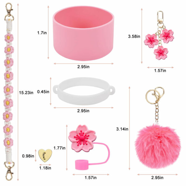 Wholesale Little Daisy Stanley Cup Decorative Straw Cap Cup Set Cup Chain Color Flower Key Pendant Fluffy Ball Pendant