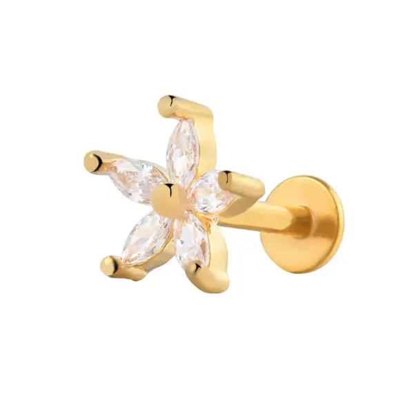 Classic Style Streetwear Geometric Moon Heart Shape Stainless Steel Copper Zircon Lip Stud Nose Studs In Bulk Nose Pin