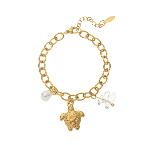 Wholesale 304 Stainless Steel Star Turtle Red Heart Vacuum Plating Zircon 18K Gold Plated Simple Style Twisted Rope Chain Belcher Chain Lobster Trigger Clasp Closure Multi Charms Bracelet Bracelets