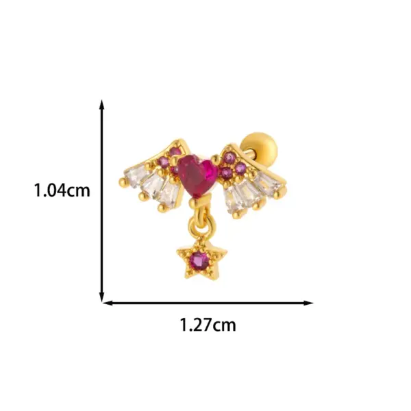 316 Stainless Steel Copper Zircon Heart Shape Wings Bow Knot Vintage Style French Style Simple Style Cartilage Earrings For Women's