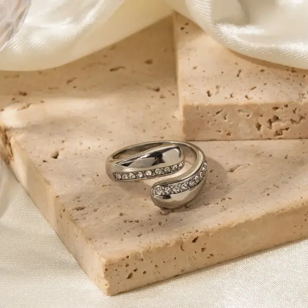 18K Gold Plated Real Gold Plated 304 Stainless Steel PVD Coated Water Droplets Waterproof Non Tarnish Plating Commute Rings For Women's