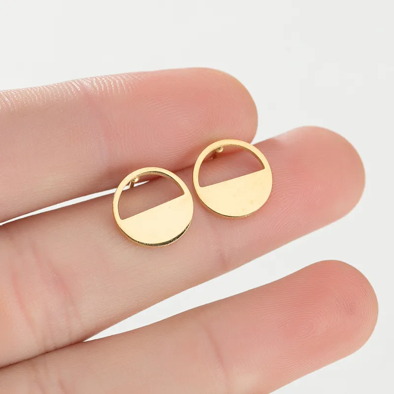 Wholesale PVD Coated 18K Gold Real Gold Plated Geometric 304 Stainless Steel Simple Style Waterproof Non Tarnish Ear Studs