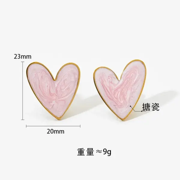 Wholesale 316 Stainless Steel Heart Shape PVD Coated Stone-Free Real Gold Plated Simple Style Classic Style Waterproof Non Tarnish White Pink Red Earrings Necklace