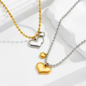 Wholesale Sold Jewelry Sweet Cool Exaggerated Heart-Shaped Choker Necklace Love Chain Stainless Steel Metal Necklace Video