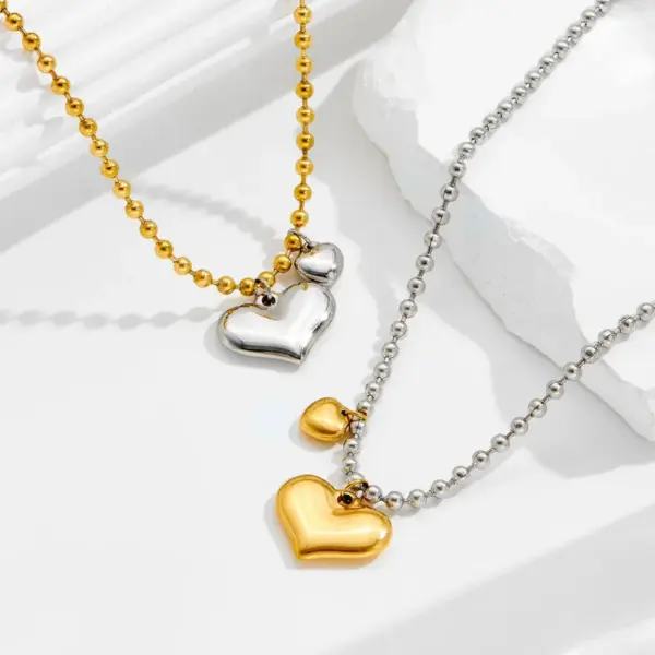 Wholesale Sold Jewelry Sweet Cool Exaggerated Heart-Shaped Choker Necklace Love Chain Stainless Steel Metal Necklace Video