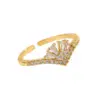 Wholesale Jewelry Lady Heart Shape Crown Flower Copper Zircon Inlay Open Rings