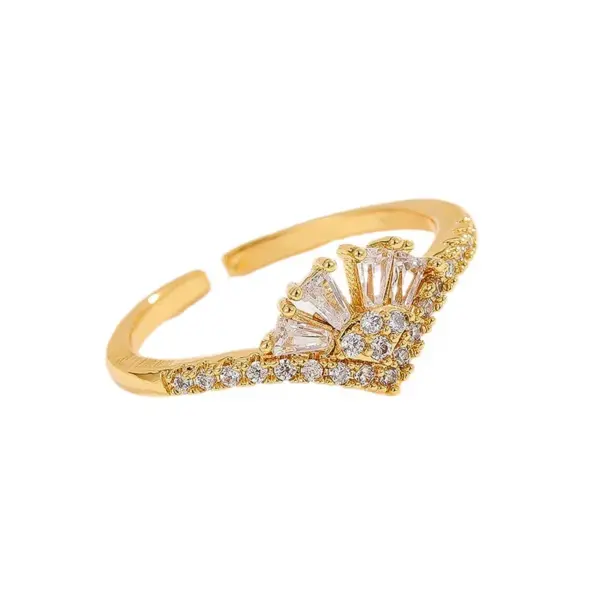 Wholesale Jewelry Lady Heart Shape Crown Flower Copper Zircon Inlay Open Rings