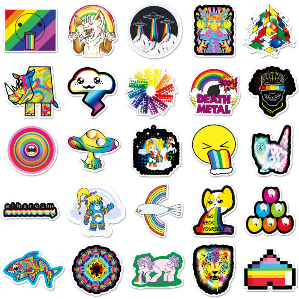 Wholesale 101 cartoon rainbow series graffiti cross-border tablet luggage scooter car waterproof decorative stickers
