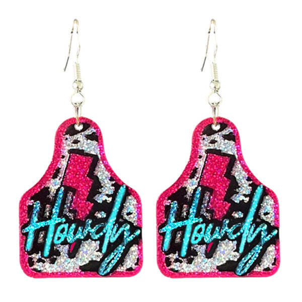 Wholesale Amazon Western Sparkling Earrings Denim Text Sunset Cow Head Poker Sunset Boots Earrings