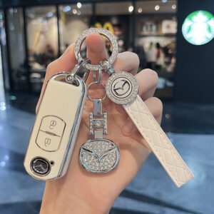 Mazda B- Smart 2 Key [White Single Shell] + Diamond-encrusted Car Mark-Leather Rope