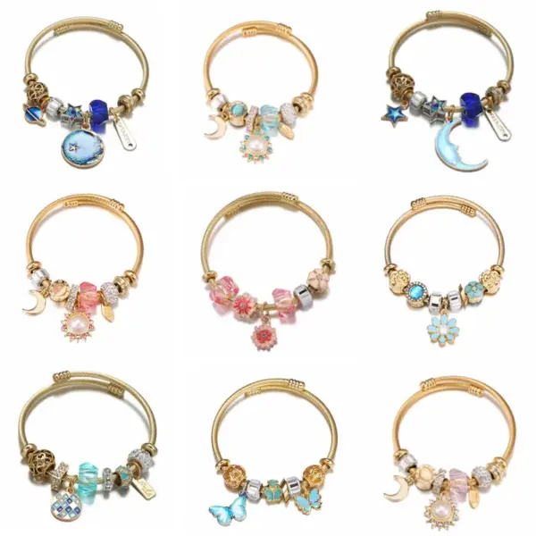 Wholesale Cartoon Style Geometric Stainless Steel Patchwork Artificial Gemstones Bangle 1 Piece