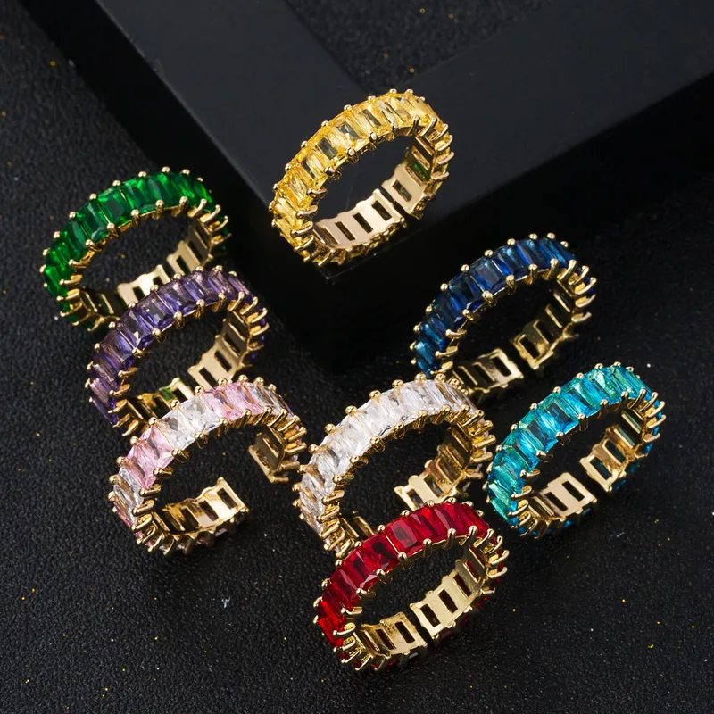 Wholesale Fashion Copper Micro-encrusted Sn-color Zircon Geometric Rainbow Ring