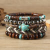 Wholesale Turquoise Turtle Retro Wooden Beads Wax Rope 5-Piece Braided Bracelet Set