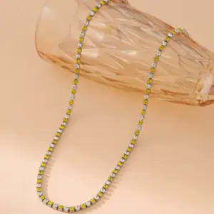 Yellow plus White 3mm Diamond Silver Necklace