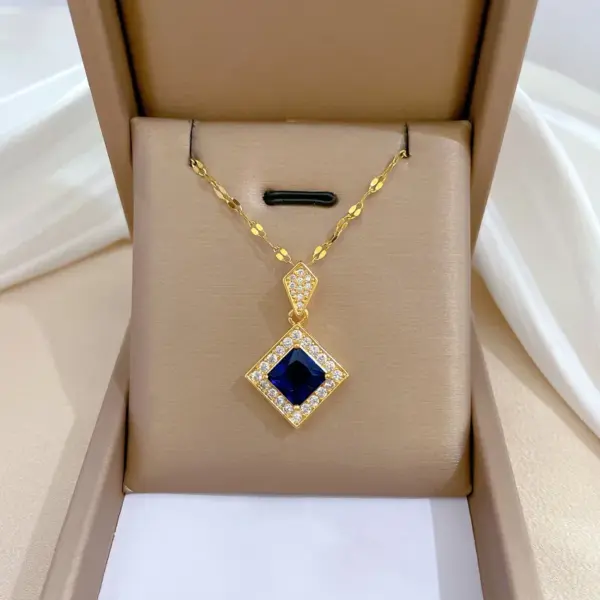 Wholesale Golden Plated 304 Stainless Steel Electroplating Zircon Rhombus Luxurious Earrings Necklace For Women'S