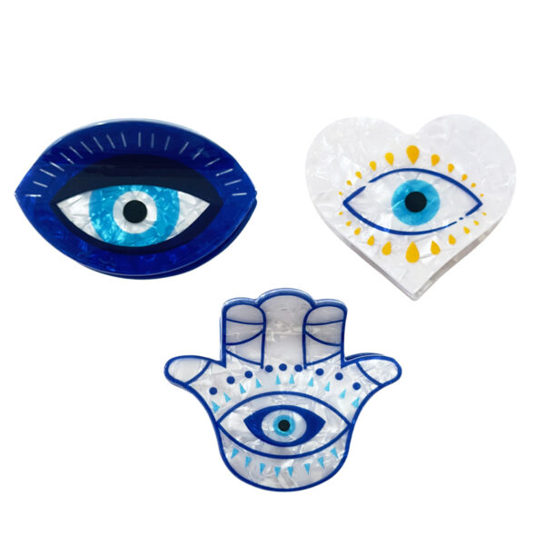Wholesale New cross-border e-commerce style devil eye hair clip, retro blue eyes, Fatima's hand claw clip, Halloween evil eye headband.