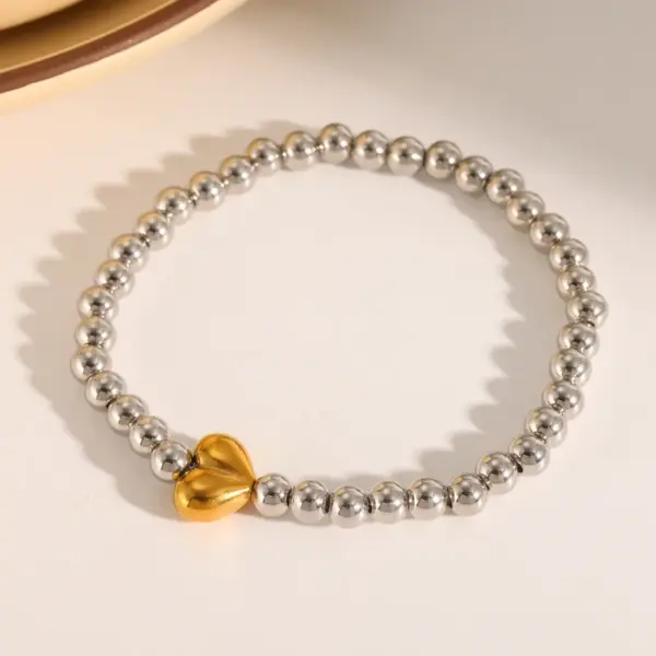 Wholesale 304 Stainless Steel Vacuum Plating (In Furnace) Plated 18K Real Gold Imitation Pearl Heart Shape No Inlay Material Luxury Classic Bracelet