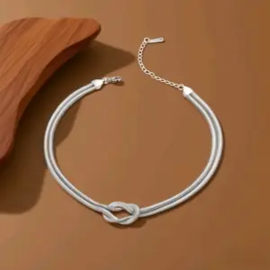 X0388-Double Layer Knotted-Necklace-Steel Color