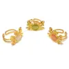 Wholesale Ion Plating (IP) Real Gold Plated 18K Gold Crab 304 Stainless Steel Cat's Eye Stone Vacation Marine Style Waterproof Non Tarnish Open Rings