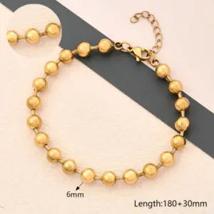 Glossy 6mm Ball Bracelet (Gold) / 6mm (String Length: 180+30mm) / 1 Strand/Package