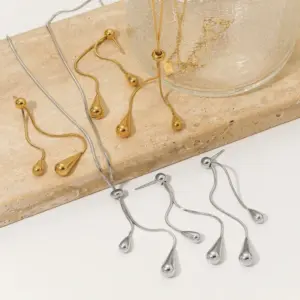 PVD Coated Real Gold Plated 16K White Water Droplets 304 Stainless Steel Modern Style Artistic Waterproof Non Tarnish Earrings Necklace