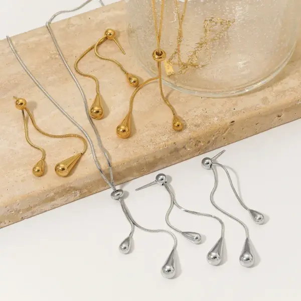 PVD Coated Real Gold Plated 16K White Water Droplets 304 Stainless Steel Modern Style Artistic Waterproof Non Tarnish Earrings Necklace