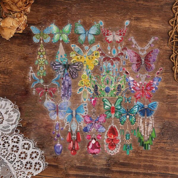 Wholesale 50 Sheets of Transparent Ins Butterfly Jewelry Stickers Waterproof Transparent Pet Handbook Material Decoration Guitar Cross-Border