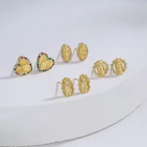 Wholesale Fashion Plated Real Gold Micro Inlaid Zircon Virgin Geometric Copper Ear Stud Earrings