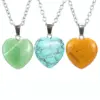 Simple Style Heart Shape Natural Stone Ferroalloy Knitting Pendant Necklace